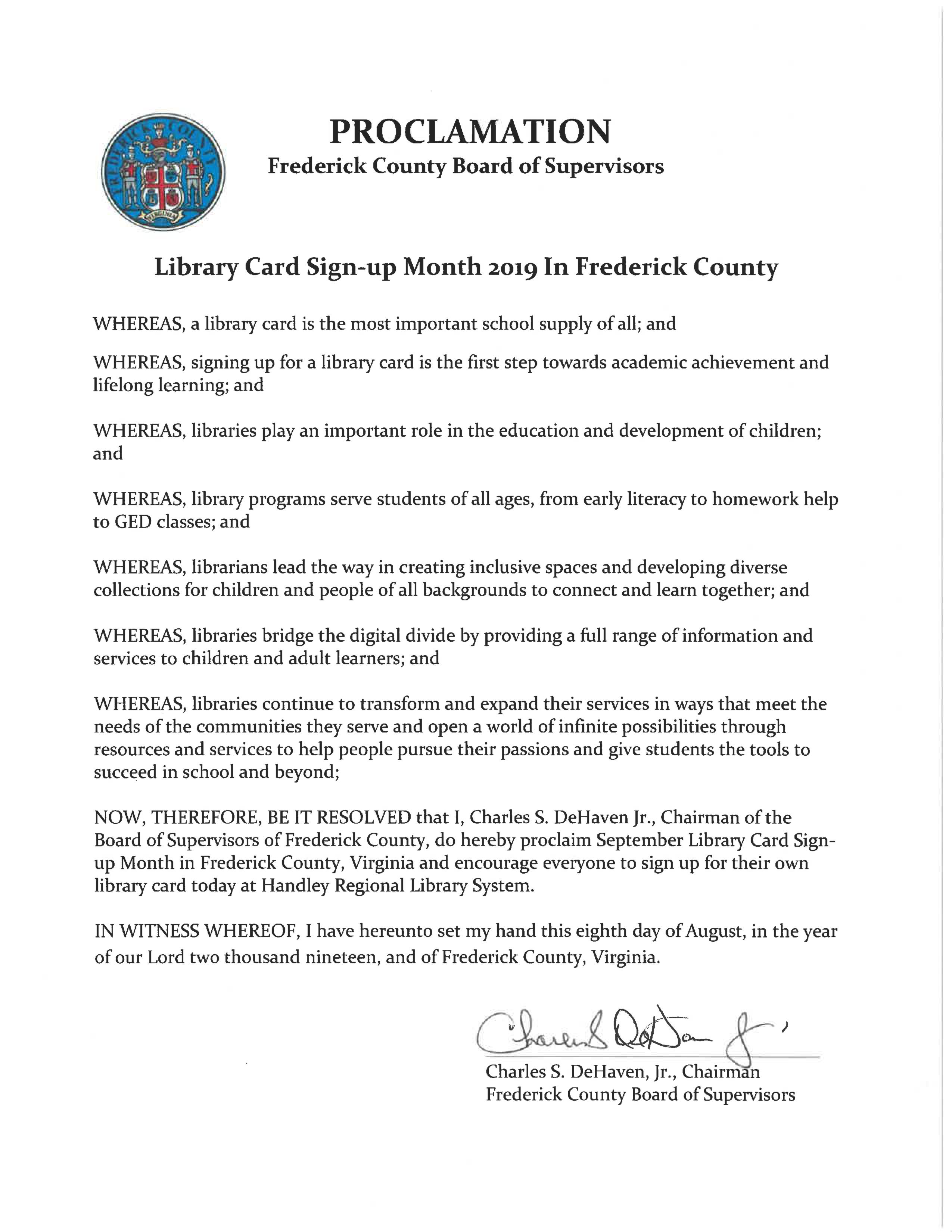 Fred Co Proclamation