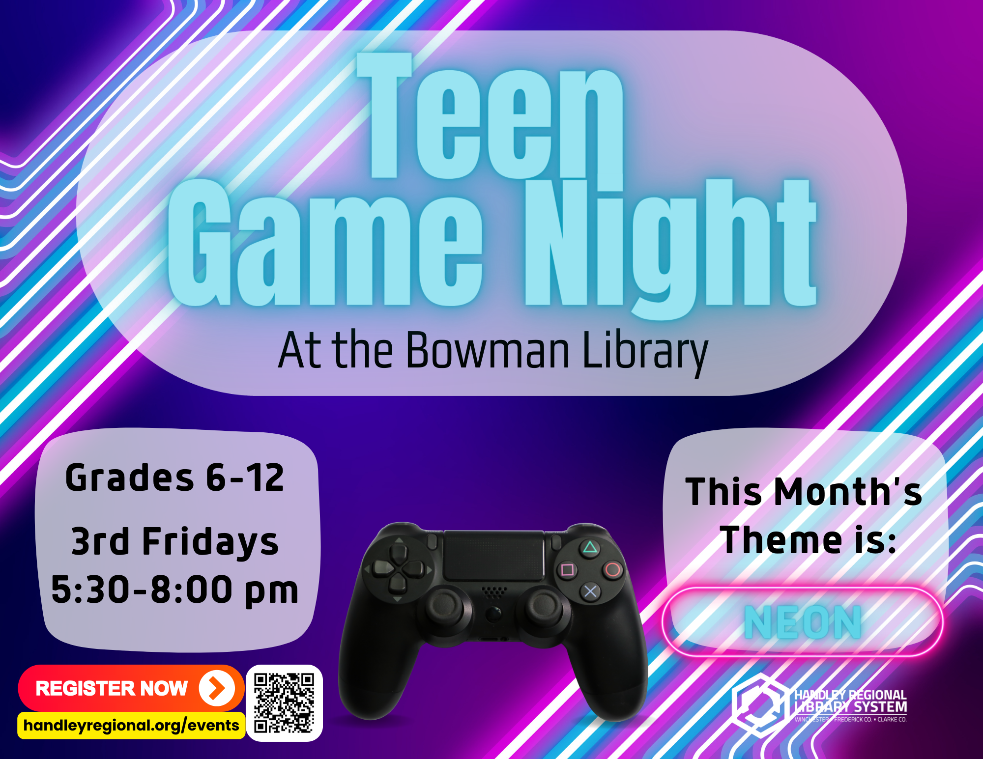 Teen Game Night Poster Neon