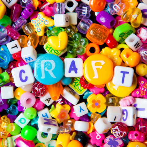 Beads with the word craft on beads in center