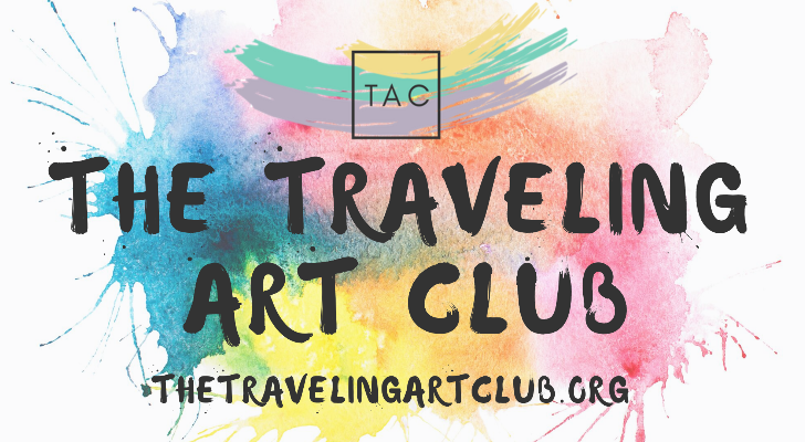 The words The Traveling Art Club on top of splotches of color.