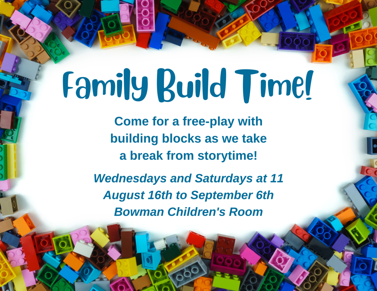 Family Build Time promotional poster with a border made of Legos